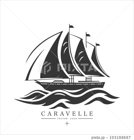 Minimal modern Sailing boat on the water, vector logo. Caravelle emblem 103288687