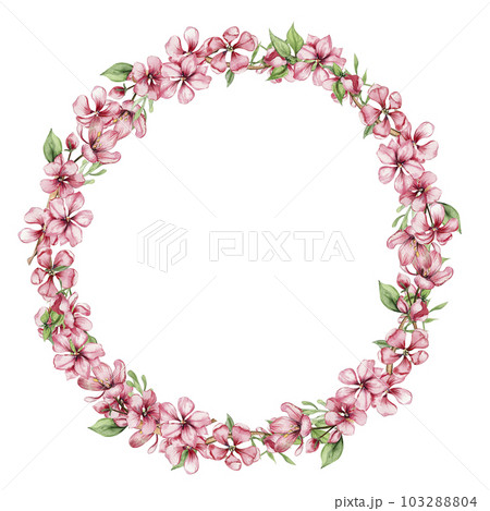 Spring flowers wreath. Watercolor illustration for scrapbooking, cards, backgrounds. Cartoon hand drawn background with summer flower for kids design. Perfect for wedding invitation. Spring flowers wreath. Watercolor illustration for scrapbooking, cards, backgrounds. Cartoon hand drawn background with summer flower for kids design. Perfect for wedding invitation. 103288804