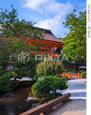 京都、上賀茂神社の楼門と御物忌川 京都、上賀茂神社の楼門と御物忌川 103289142