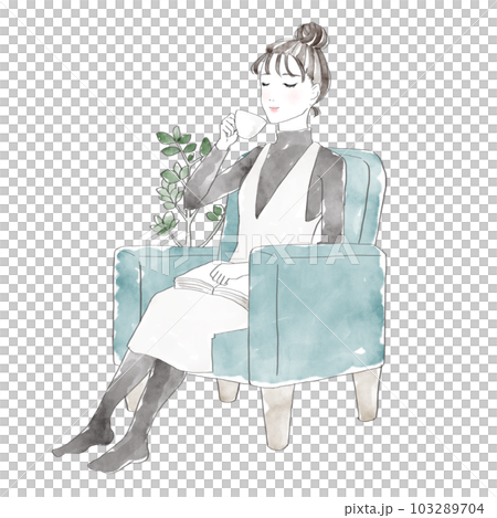 A woman sitting on a sofa and relaxing 103289704