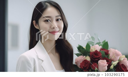 素敵な花束女性 103290175