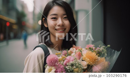 素敵な花束女性 103290176