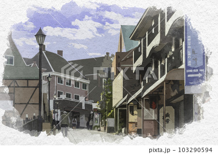 水彩画風　長崎　グラバー坂　長崎県長崎市 103290594