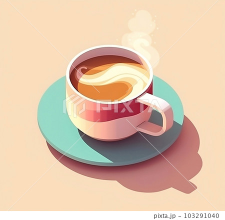 Hot cup of coffee with milk,creativity isometric 3D art illustration with dreamy summer color palette, minimalistic design, generative ai Hot cup of coffee with milk,creativity isometric 3D art illustration with dreamy summer color palette, minimalistic design, generative ai 103291040
