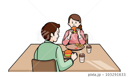 ハンバーガーを食べる男女 103291633