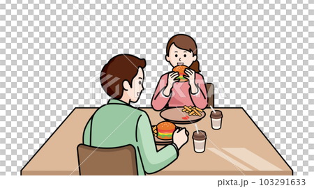 ハンバーガーを食べる男女 103291633