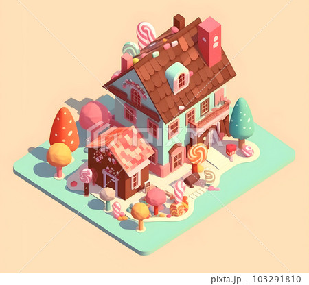 Sweet Candy House in isometric flat style, sweet life concept, generative ai 103291810
