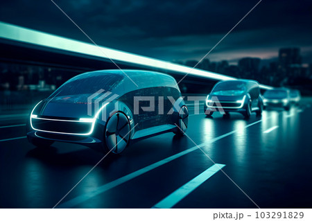 Futuristic cars in city at night, future technologies concept, generative ai 103291829
