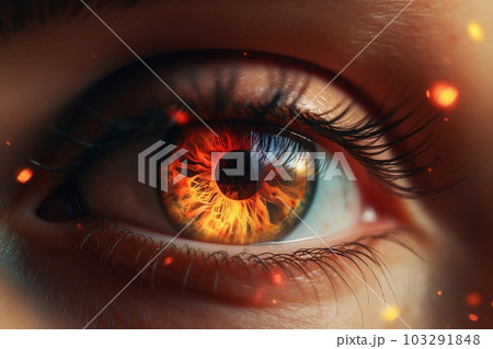Female fire eye, macro close-up, photo realistic style, generative ai 103291848