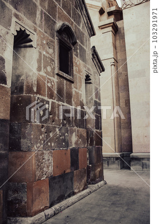 Ancient church walls with windows cityscape concept photo. 103291971