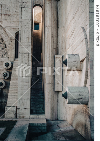 Carved steps staircase inside the arch modern architecture concept photo. Carved steps staircase inside the arch modern architecture concept photo. 103291974