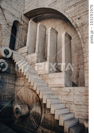 Carved steps staircase side view in modern architecture concept photo. Carved steps staircase side view in modern architecture concept photo. 103291976