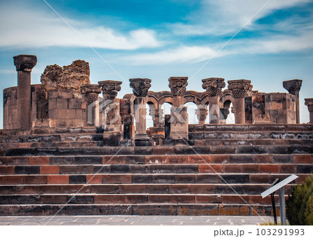 View of ancient column in Zvartnos temple in Armenia concept photo. View of ancient column in Zvartnos temple in Armenia concept photo. 103291993