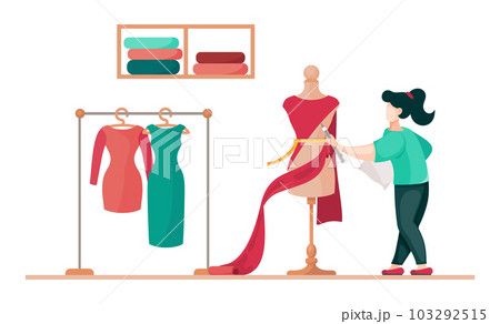 Fashion designer working at new dress model, concept of sewing workshop or fashion atelier 103292515