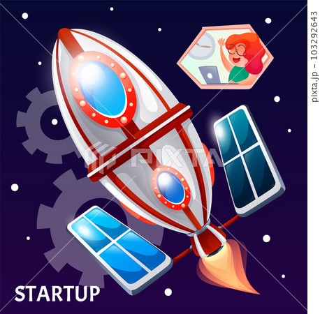 Startup business project, rocket is flying among stars in space. Vector cartoon style illustration Startup business project, rocket is flying among stars in space. Vector cartoon style illustration 103292643