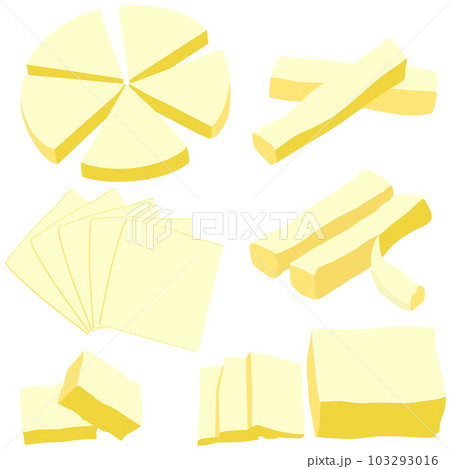 新鮮で美味しいチーズ6種の盛り合わせのイラスト素材　ベクター 103293016