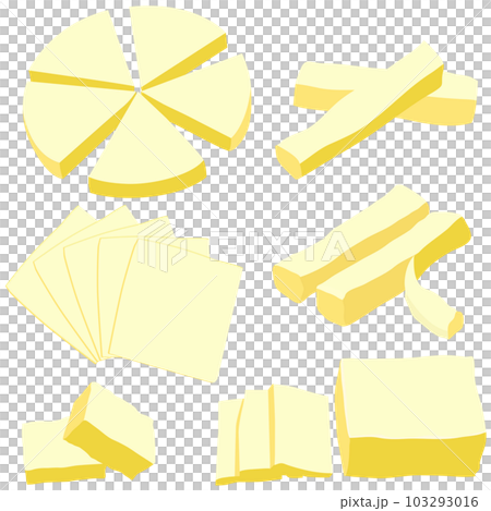 新鮮で美味しいチーズ6種の盛り合わせのイラスト素材　ベクター 103293016