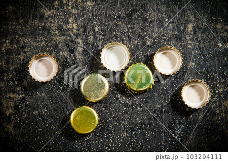 Several beer bottle caps. Several beer bottle caps. 103294111