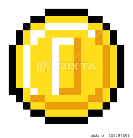 Pixel art style isolated vector coin for retro game. Shiner golden coin, pixel money sketch 103294891