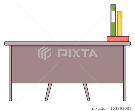 Illustration of teacher s workplace, student s school desk with stack of books, folders on the table 103295085
