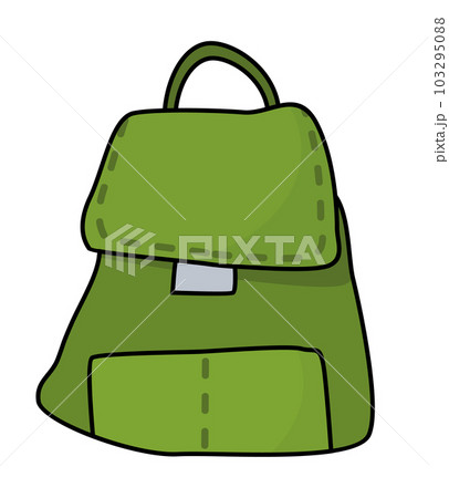 Illustration of a green school bag on a white background. Kids backpack with education equipment 103295088