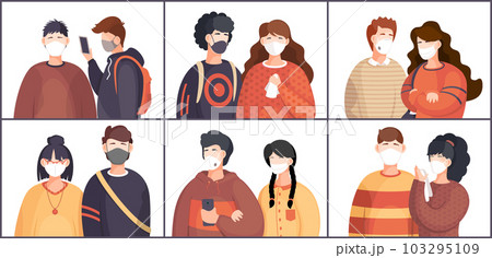 Wearing face medical masks, viral pandemia. Covid-19, portrait of people in respiratory medical mask 103295109