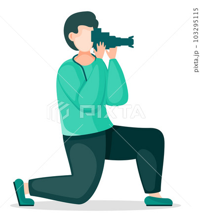 Guy with photocamera taking photo isolated at white background, vector cartoon illustration 103295115