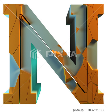 Geometric letter with cracked layer on white background.Rendered 3D illustration. Geometric letter with cracked layer on white background.Rendered 3D illustration. 103295327