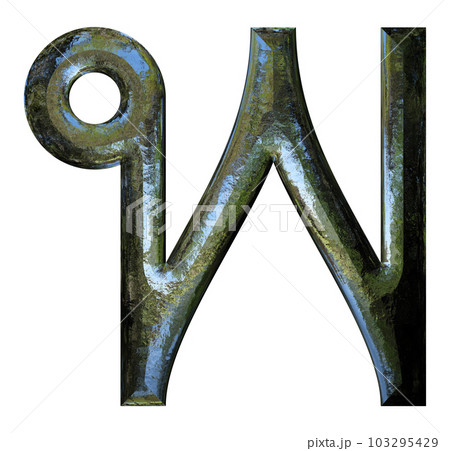 3D rendered illustration.Thai style font.Rough metallic letter with jungle reflections. 103295429