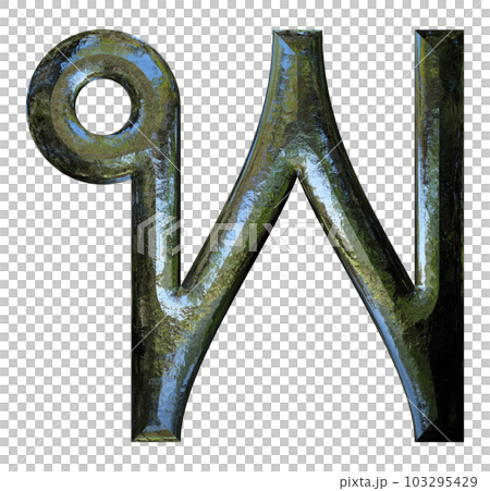 3D rendered illustration.Thai style font.Rough metallic letter with jungle reflections. 103295429