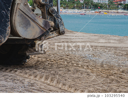 Engineer or Worker operator driving excavator on construction building site 103295540