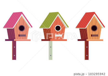 set of wooden birdhouse on a white background. set of wooden birdhouse on a white background. 103295942