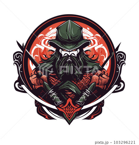Asian Japanese samurai warrior esport gaming vector mascot logo template 103296221