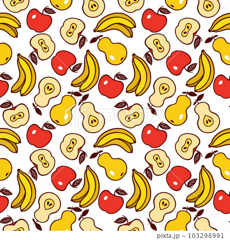 Bananas, pears, apples. Seamless vector pattern with fruits. Design of textiles, clothes, covers, wrapping paper. 103298991