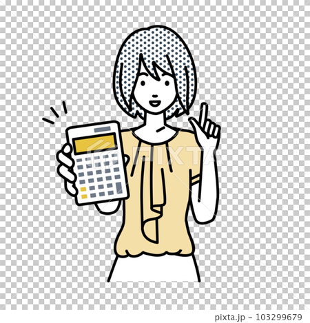 A casual office woman standing and holding a calculator A casual office woman standing and holding a calculator 103299679