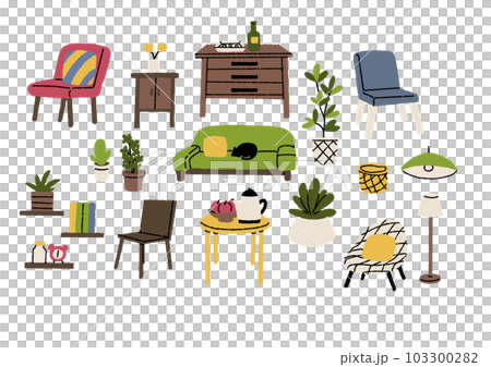 A set of hand-drawn Scandinavian interior accessories 103300282