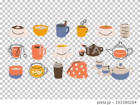 各種熱飲的插圖組合 103300284