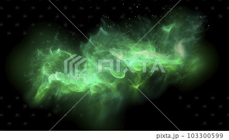 Green sparks isolated on a black background. 103300599