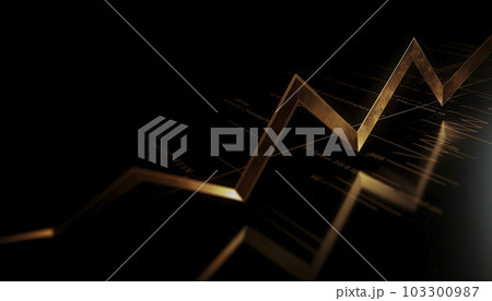 background with index graph on black background. Golden lines background with index graph on black background. Golden lines 103300987