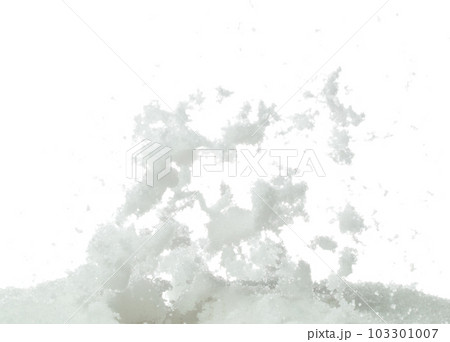 Salt mix flying explosion, great big white salts flower explode abstract cloud fly. Salt rock splash in air, seasoning element design. White background isolated high speed freeze motion 103301007