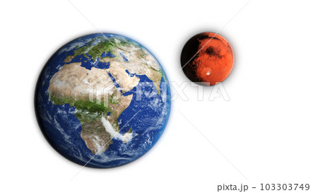 3D Render Close Up Earth World Planet And Show Up Mars Red Planet From Behind On Galaxy Space 3D Illustration 103303749