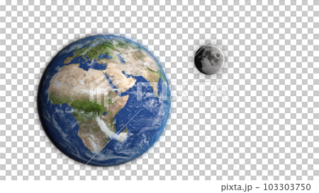 3D Render Close Up Earth World Planet And Show Up Moon From Behind On Galaxy Space 3D Illustration 103303750