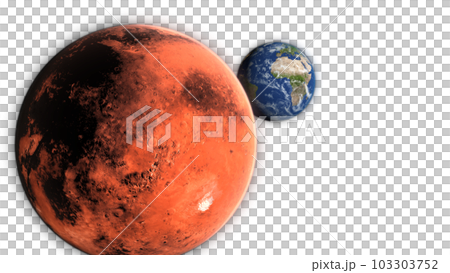 3D Render Close Up Mars Red Planet And Show Up Earth World Planet On Galaxy Space 3D Illustration 3D Render Close Up Mars Red Planet And Show Up Earth World Planet On Galaxy Space 3D Illustration 103303752