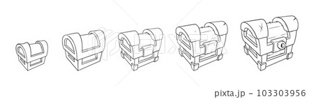 Treasure chests set. Chests with coins and gem stones, with game loot and treasures. Vector illustration Treasure chests set. Chests with coins and gem stones, with game loot and treasures. Vector illustration 103303956
