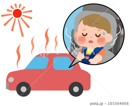 車内置き去り　熱中症の症状がある赤ちゃん　イラスト 103304008