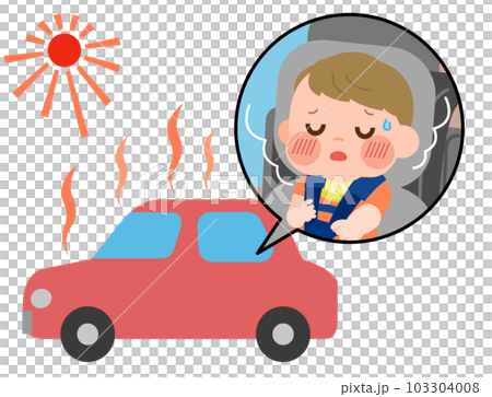 車内置き去り　熱中症の症状がある赤ちゃん　イラスト 103304008