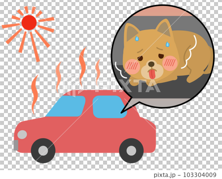 車内置き去り　熱中症の症状があるペットの犬　イラスト 103304009