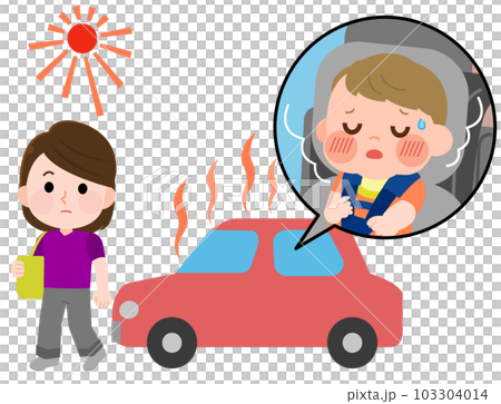 一個女人被留在車裡，一個有中暑症狀的嬰兒，插圖 103304014