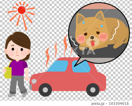 A woman left behind in a car Pet dog with symptoms of heat stroke Illustration 103304018