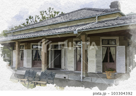 水彩画風　長崎　グラバー園　旧リンガー住宅　長崎県長崎市 103304392